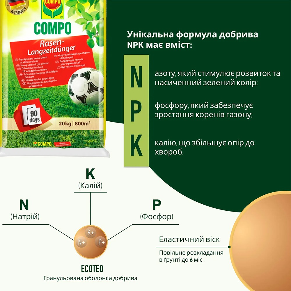 Твердое удобрение Compo для газонов 20 кг 5284